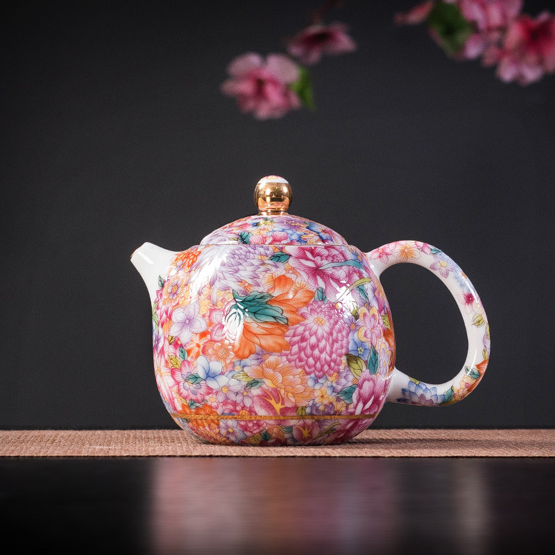 珐琅彩茶壶万泡茶壶单壶单壶满彩手工描金功夫茶具