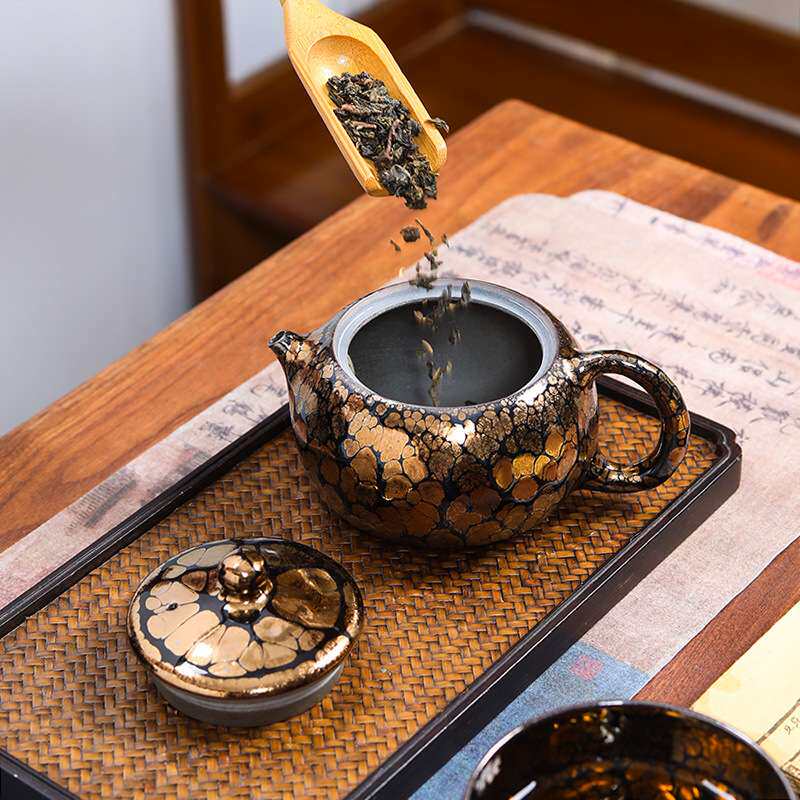 曾广旭金油滴建盏黄金铁胎品茗杯纯手工单杯主人杯大号高档钵盏