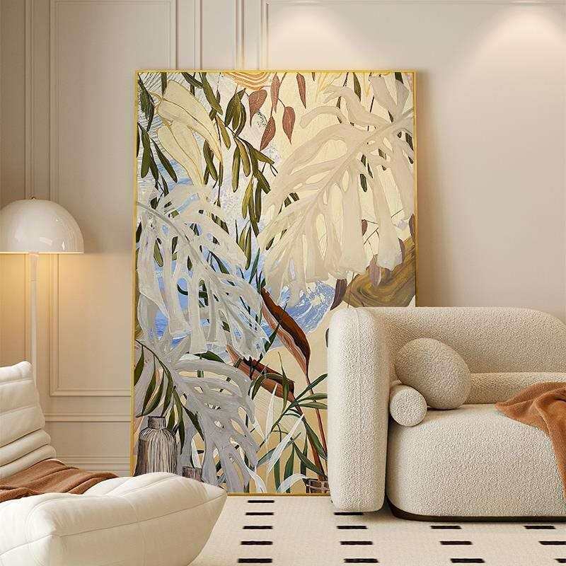 纯手绘法式中古奶油高级油画植物入户玄关过道装饰客厅沙发装饰画