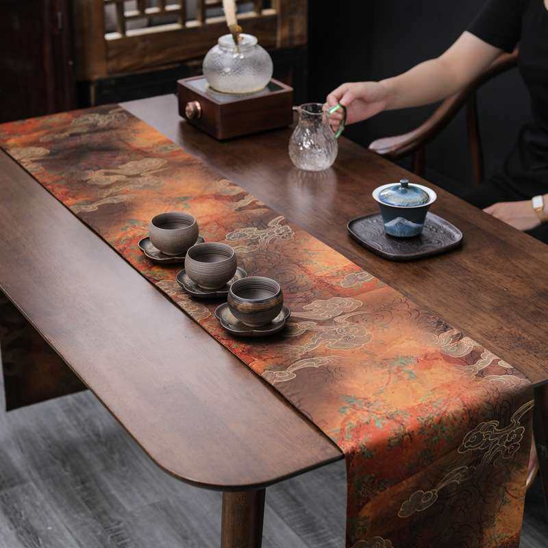 香云纱茶席新中式禅意双面复古桌旗布茶桌盘防水干泡盘布垫