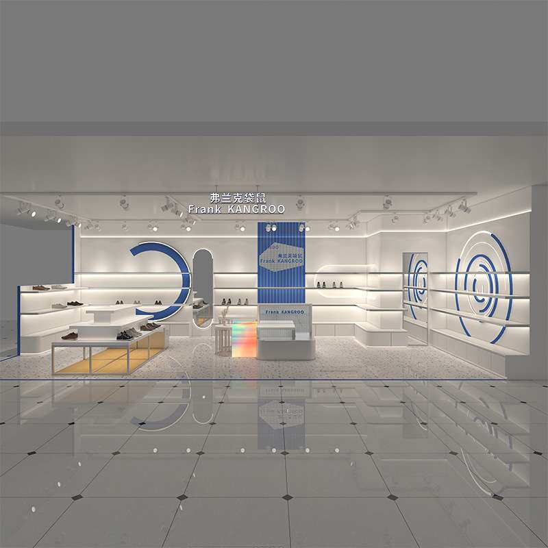 展厅包包鞋柜展示柜蓝色C弧形烤漆商场店铺产品鞋子开店展柜陈列
