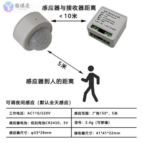 220V无线人体感应关免布开线遥感控随意贴RKF衣橱柜灯多控应110V