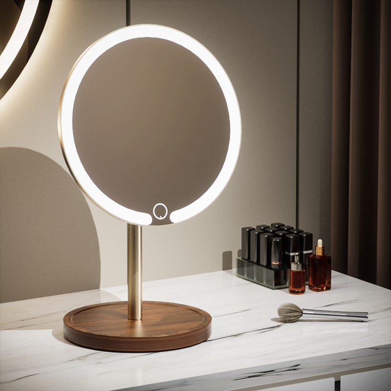 实木化妆镜台式桌k面可立镜子带灯家用卧室梳妆台2025新款智能美