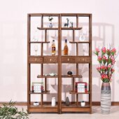 红木家具鸡翅木博古架窄实木中式 多宝阁仿古置物架原木隔断古董架