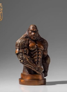 《力霸金刚》黄铜摆件大猩v猩工艺品酒柜办公室桌面博古架装饰品
