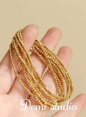 大米饰品】小圆珠手链超细w叠戴时尚串珠钛钢不褪色金色复古手链