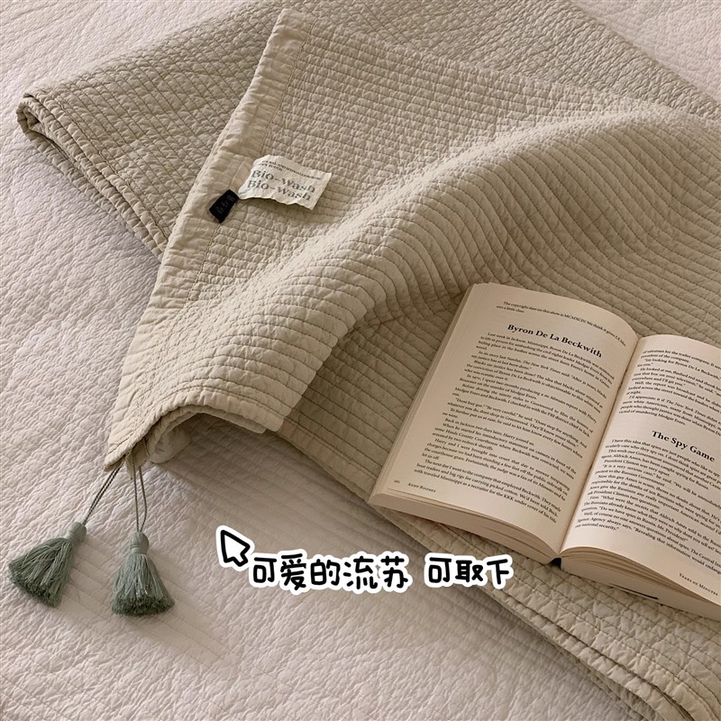韩式砂洗床盖温柔云感超柔夹棉绗缝床单低饱和P度美感双重水洗床