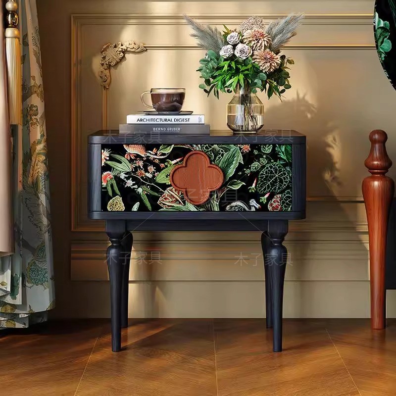 法式复古实木床头柜小户型主卧白蜡木床边储W物收纳柜边几