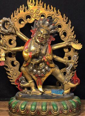 仿古纯铜鎏金大黑天六臂财神佛铜器工艺品家居办公室装饰摆件