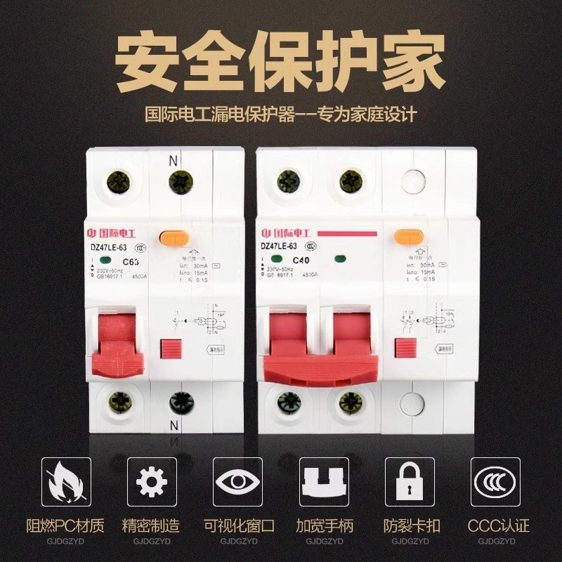 漏电保护器2P断路器63a家t用空气开关电闸带漏保1P32a短路保护40A