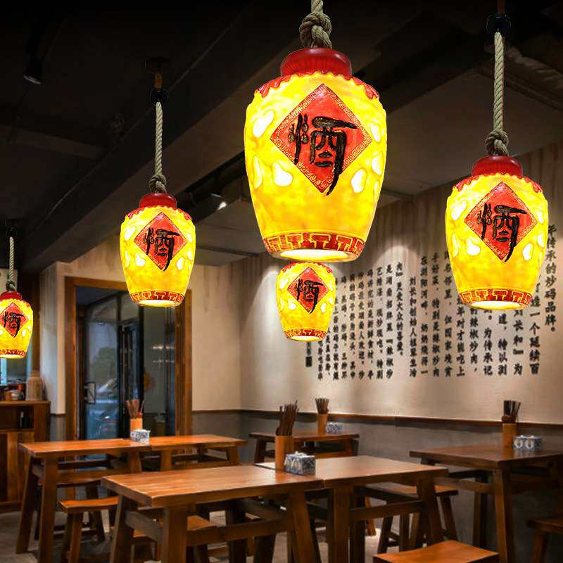 复古个性酒吧台餐厅灯茶楼酒坛灯客栈收银台火锅店创意钱袋子吊灯