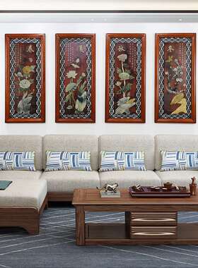 春夏秋冬挂画中式客厅沙发背景墙装饰画餐厅墙面装饰四联玉雕壁画