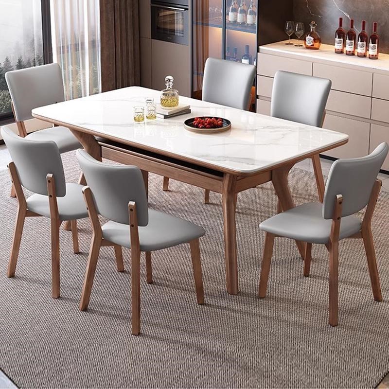 全托板实木岩板现代简约餐桌椅组合双层储物长方形家用小户型饭桌