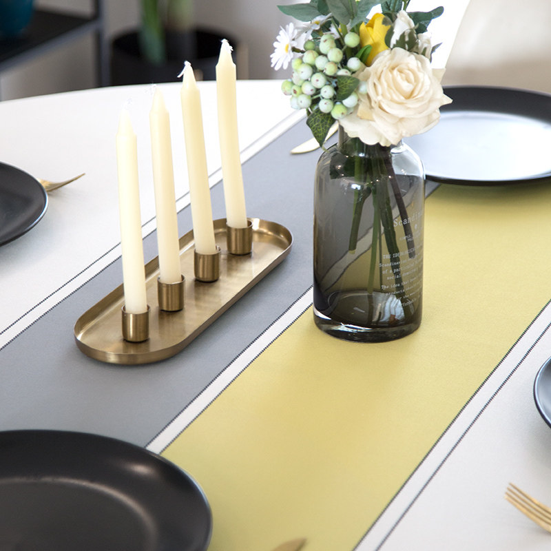 双桌旗款简约创意拼色圆桌餐布棉麻防水防烫免洗加厚圆形台布