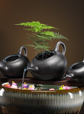 简约现代循环流水器陶瓷茶壶配件庭院水缸小造景搭配流水口装饰品