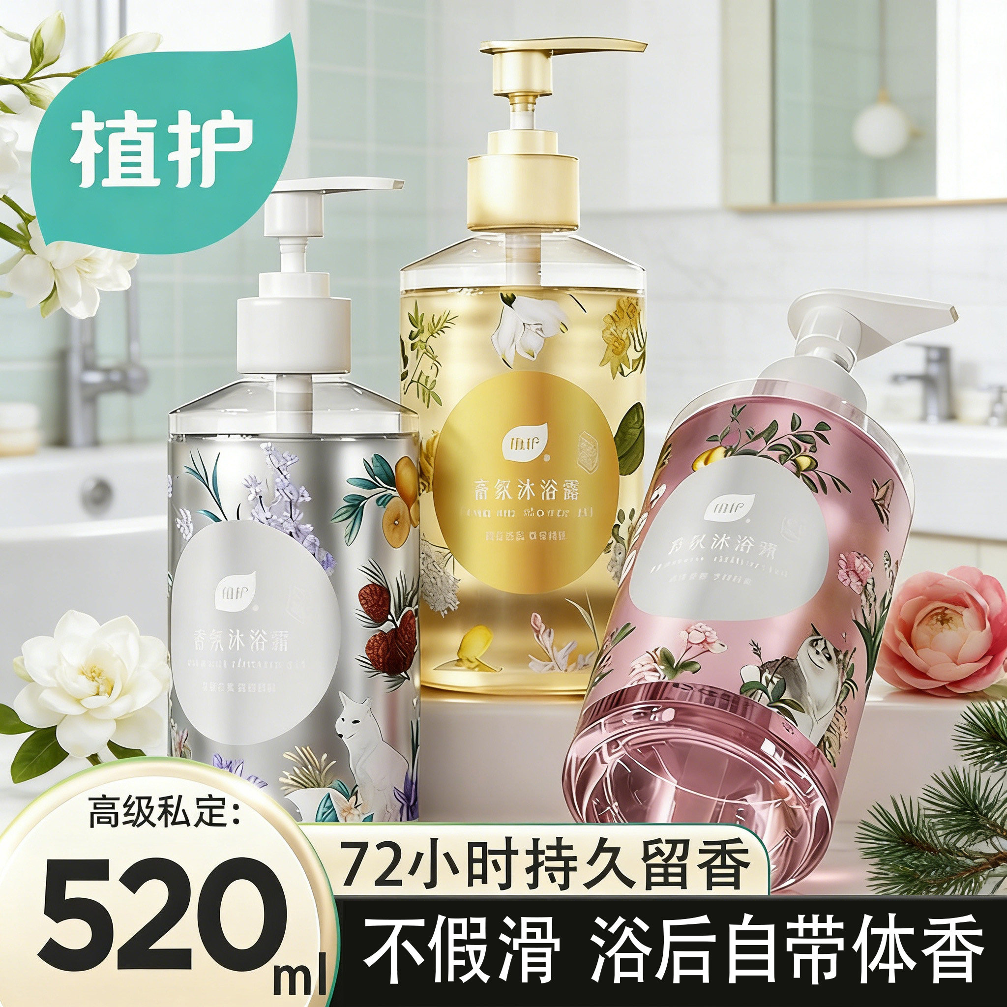 植护沐浴露持久留香72小时香水女玻尿酸清洁氨基酸补水香氛沐浴乳