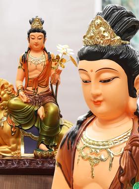 文殊普贤菩萨佛像 摆件华严三圣 彩绘文殊佛像 家用普贤神像