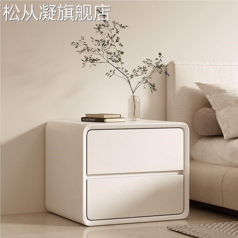松从凝简约现代床头柜奶油风实木收纳超窄新款三层轻奢卧室储物床
