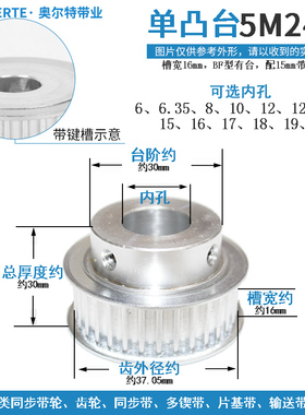 同步轮 5M24齿24T 槽宽16 BF型 凸台阶同步皮带轮 精加工内孔5-20