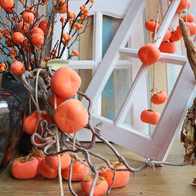 仿真柿子方柿子民俗风情大红柿子乡间田园风柿子树枝