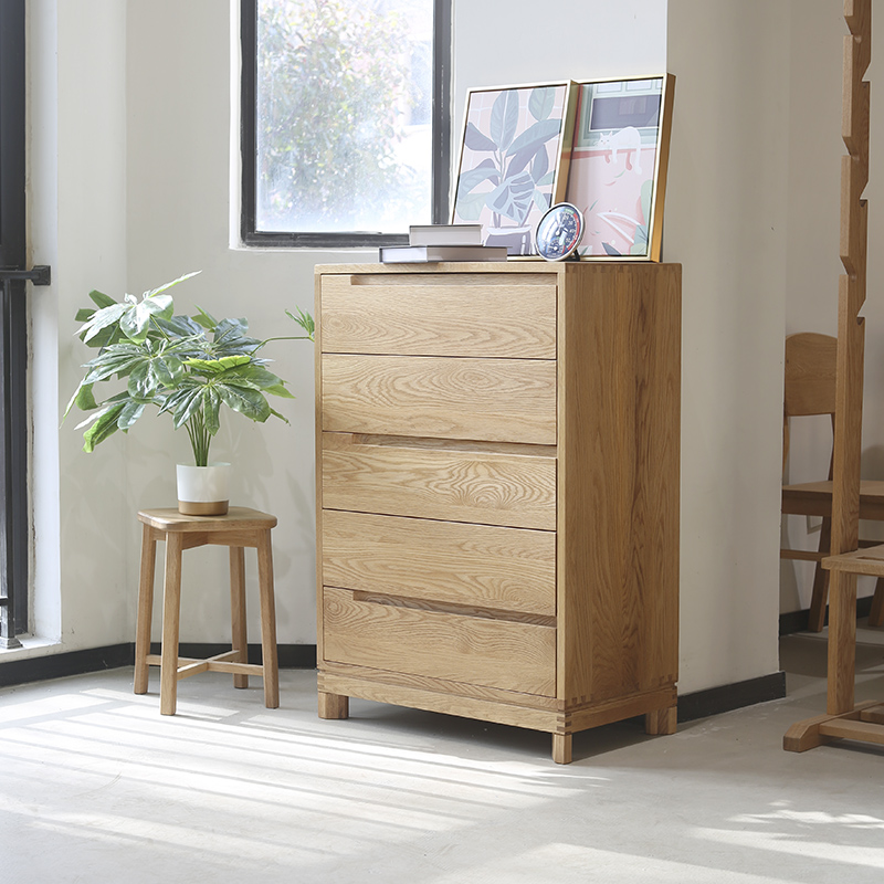 全实木柜子储物柜卧室原木五斗橱白橡木五斗柜简约现代斗柜小户型