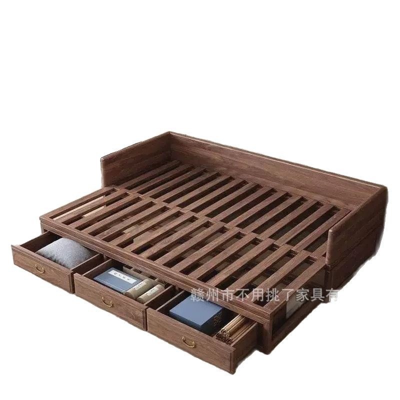 新中式金花梨木全实木罗汉床推拉客厅榻冬夏两用小户型伸缩沙发床