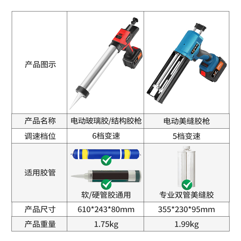 电动美缝胶枪双管胶抢美缝剂施工工具锂电胶枪结构玻璃胶枪全自动