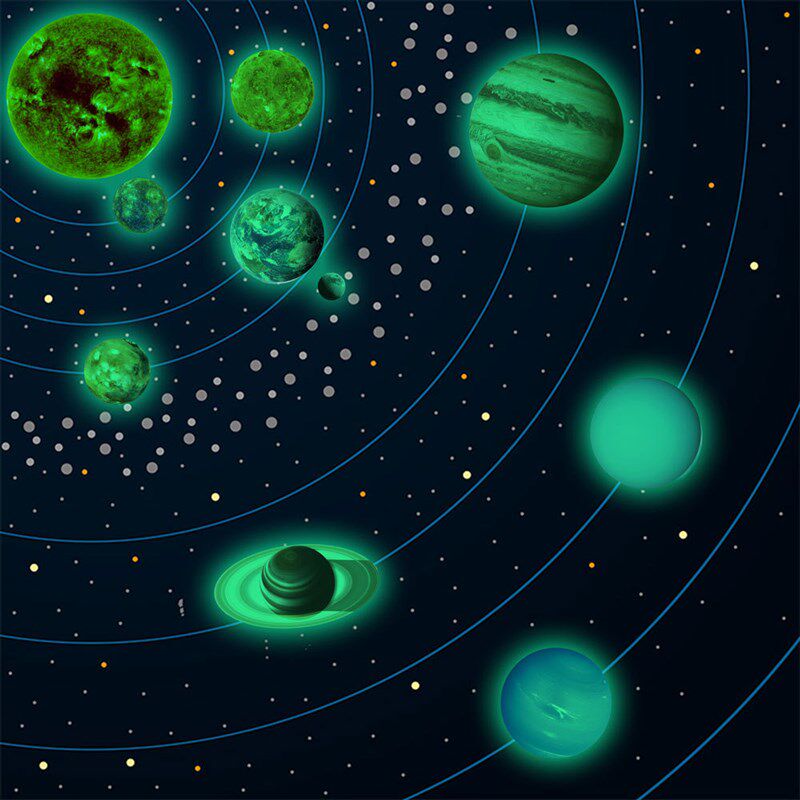 月球儿童房夜光天花板墙贴8x大星球荧光贴画九行星太阳系发光贴纸