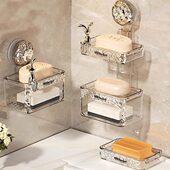 吸盘肥皂盒壁挂式 免打孔家用高档卫生间墙上沥水置物架双层香皂盒