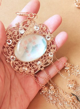 包邮87版红楼梦贾宝o玉通灵宝玉璎珞项圈 带字可取 纯铜镀保色金