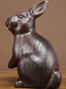 黑檀木雕十二生肖兔子摆件实木质雕刻兔家居装饰工艺品生日送礼品