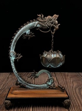 彩蓝莲花龙吊式悬挂香炉家用室内创D意檀香炉熏香盘香炉倒流香摆
