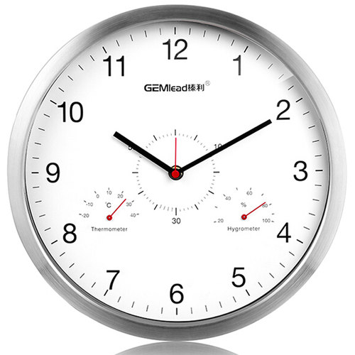 30CM超大直径表盘金属温度湿度计静F音客厅创意挂钟/现代简约时钟