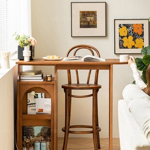 复古实木吧台小户型客厅隔断吧台桌家用小吧台岛台法式储物柜酒柜