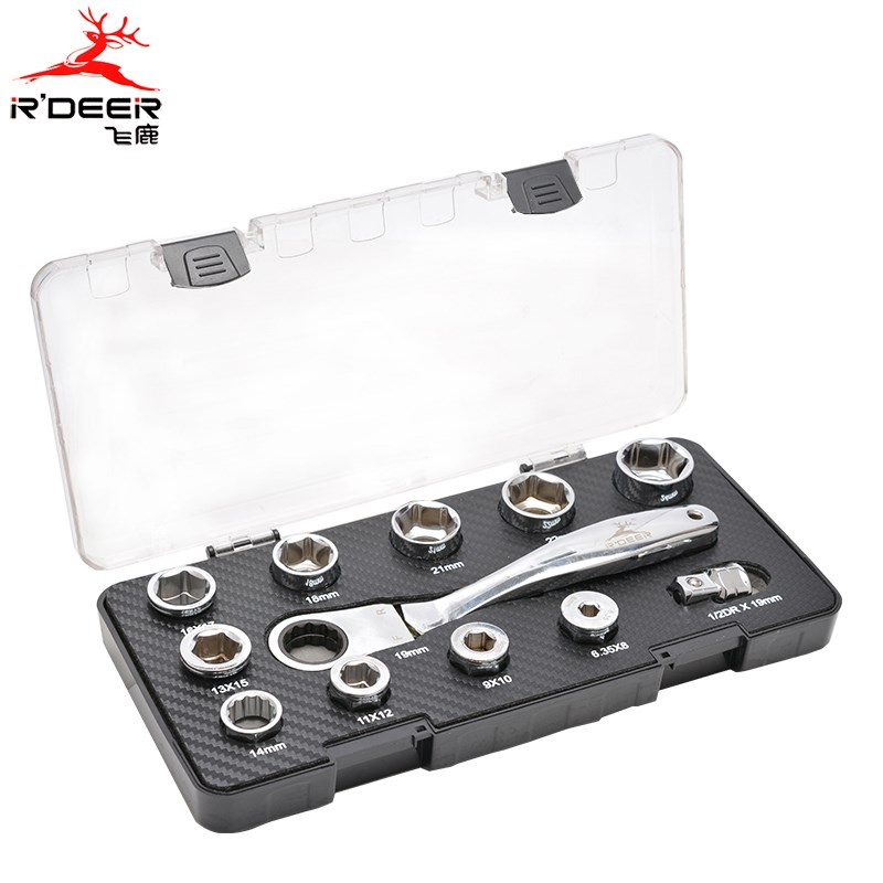 飞鹿 17合1棘轮套筒组套 6.35-24mm套筒扳手组套 铬钒钢 RTW-1017