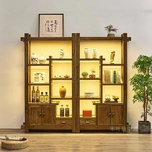 新中式实木博古架榆木多宝阁多层客厅玄关置物架茶叶茶室展示柜