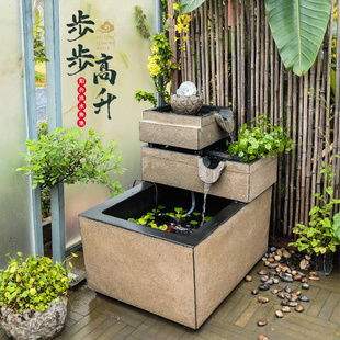汉韵堂阳台流水摆件露台顶楼装 饰鱼池 饰水池循环水落地布景景观装