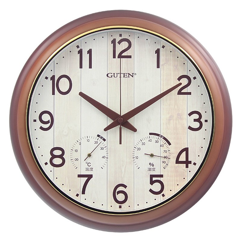现代客厅卧室石英钟时尚田园创意静音机芯寸温度湿度计挂钟