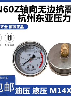 杭州东亚轴向无边YN60Z油压抗振耐震压力表0 1 1 6 4 6 25 40MPA