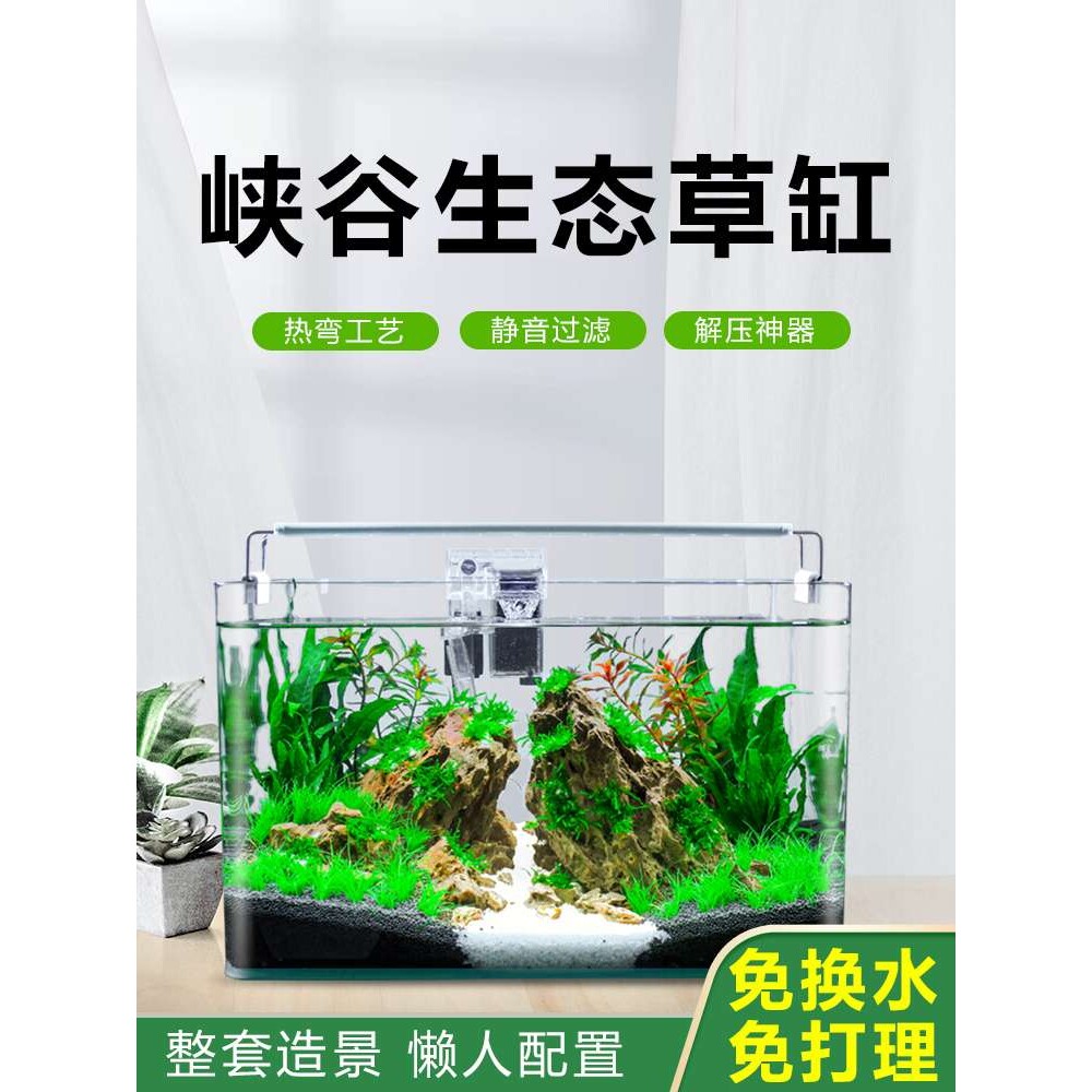 真水草鱼缸水族箱小型客厅办公室桌面家用生态草缸装饰布造景全套