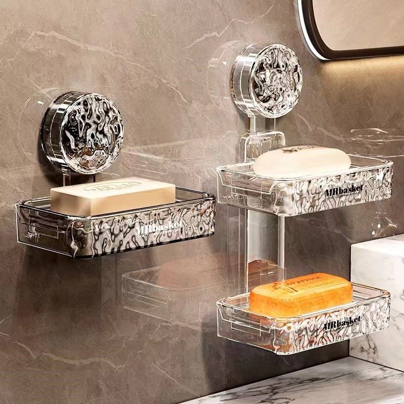 吸盘香皂盒免打h孔肥皂盒壁挂式轻奢卫生间洗手台墙上沥水置物架