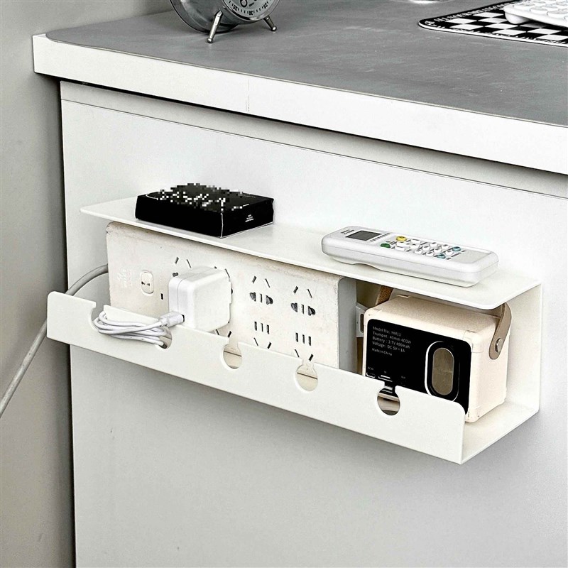 电线 线插座墙上j固定神器插排路由器免打孔放置架盒收纳盒整理延