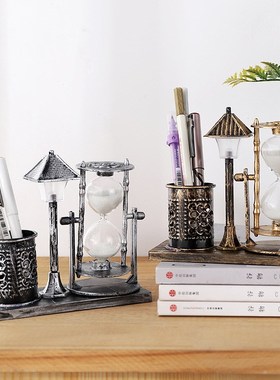 创意学生c礼品仿古流砂路灯笔筒 学生礼品白色沙漏双色小夜灯摆件