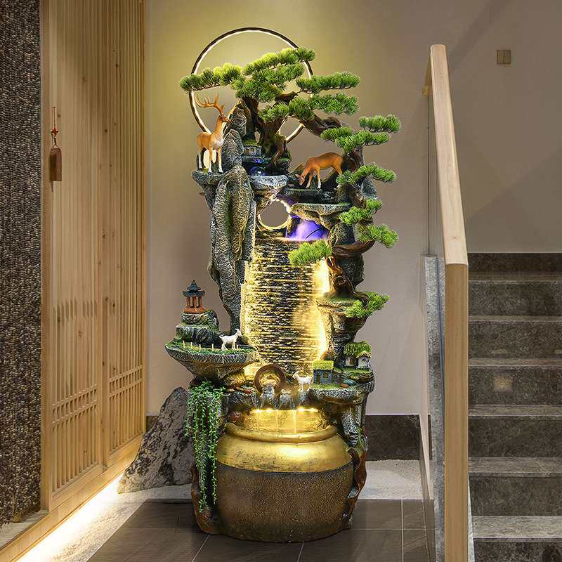 田园假山流水喷泉鱼缸风水轮加湿器景观餐厅办公室客厅装饰品摆件