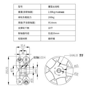 万向轮 wheel 全向移动 omni 203mm重型全向轮