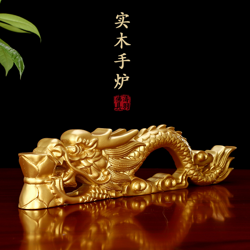 涛羽 实木龙雕手炉水陆供佛点香佛具G手提手柄香炉放焰口莲花手炉