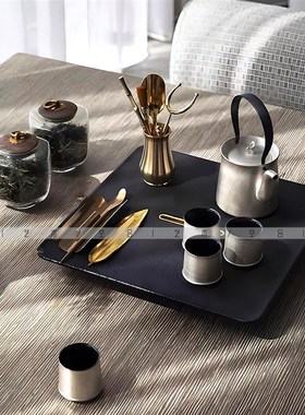 空合 新中式轻奢几何茶具组合z摆件 样板间售楼处茶室客厅装饰品