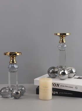 北欧简约几何烟灰水晶烛台摆件客厅卧室餐厅酒店样板房Z家居装饰