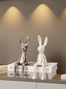 现代轻奢电镀银兔子摆件玄关酒柜电视柜客厅家居隔断房Z间软装饰