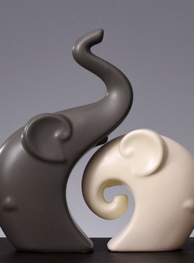 北欧创意家居装饰品陶瓷情侣象摆件现代H简约卧室客厅玄关摆设礼